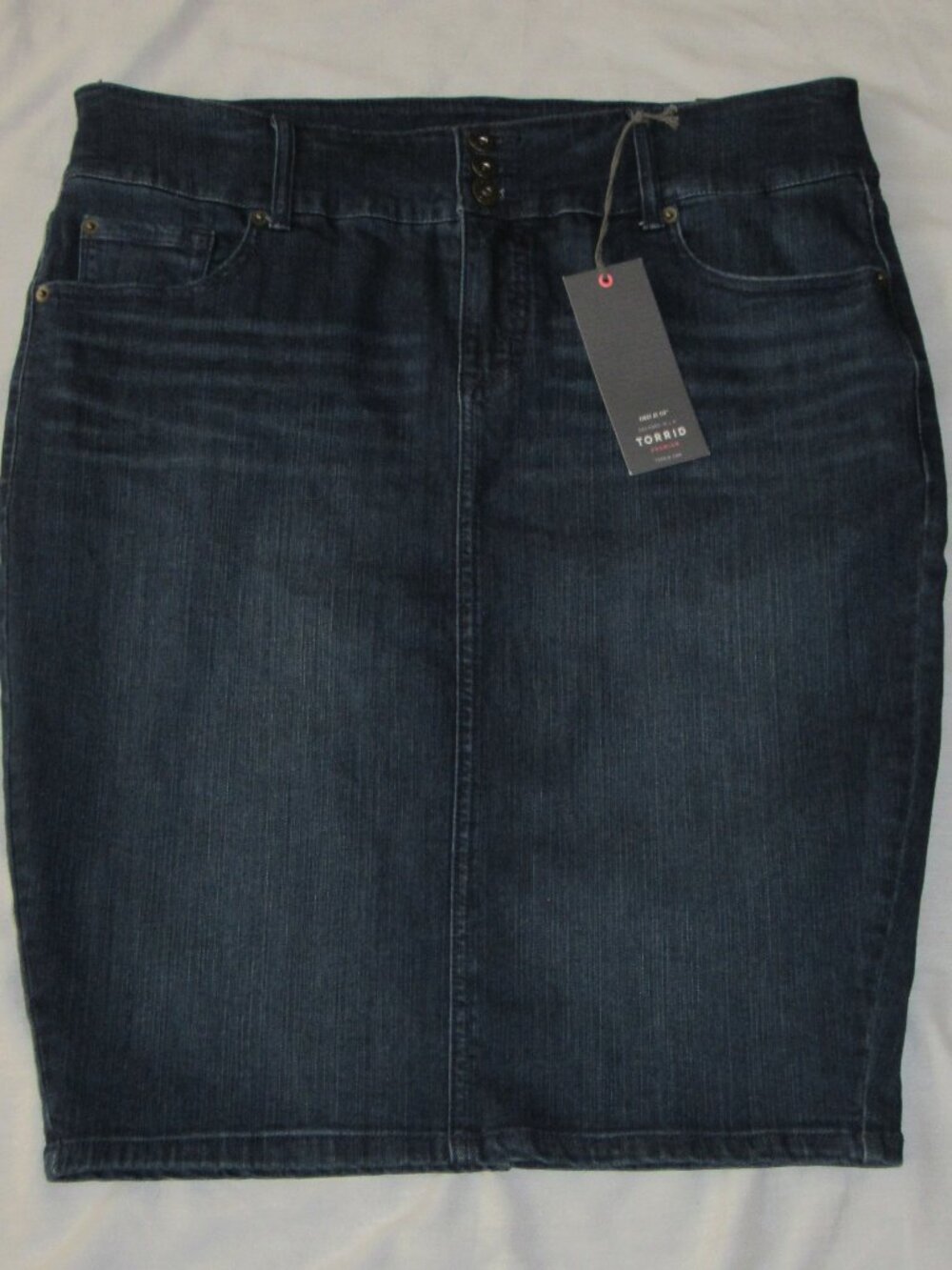 NWT Torrid Premium Denim Midi Skirt Plus sz 16 Dark Wash Five Pocket Stretch